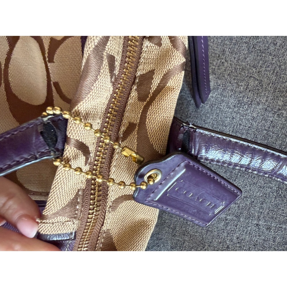Coach Signature Khaki jaquard  Purple Canvas Tote Bag & Wallet Set F25771  READ - Picture 8 of 16